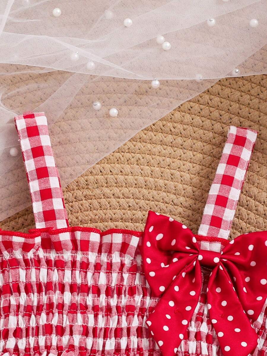 Girls Strawberry Themed Plaid Suspender Shirt and Polka Dot Shorts Spring Outfits