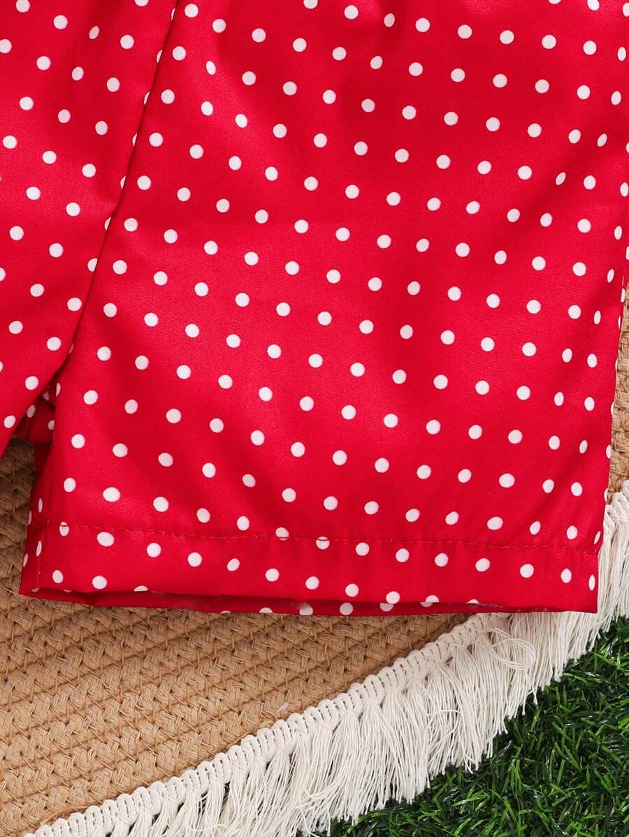 Girls Strawberry Themed Plaid Suspender Shirt and Polka Dot Shorts Spring Outfits
