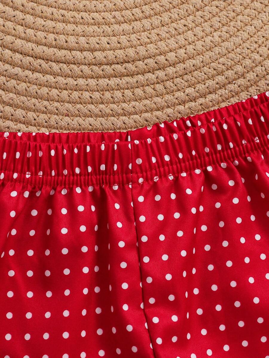 Girls Strawberry Themed Plaid Suspender Shirt and Polka Dot Shorts Spring Outfits