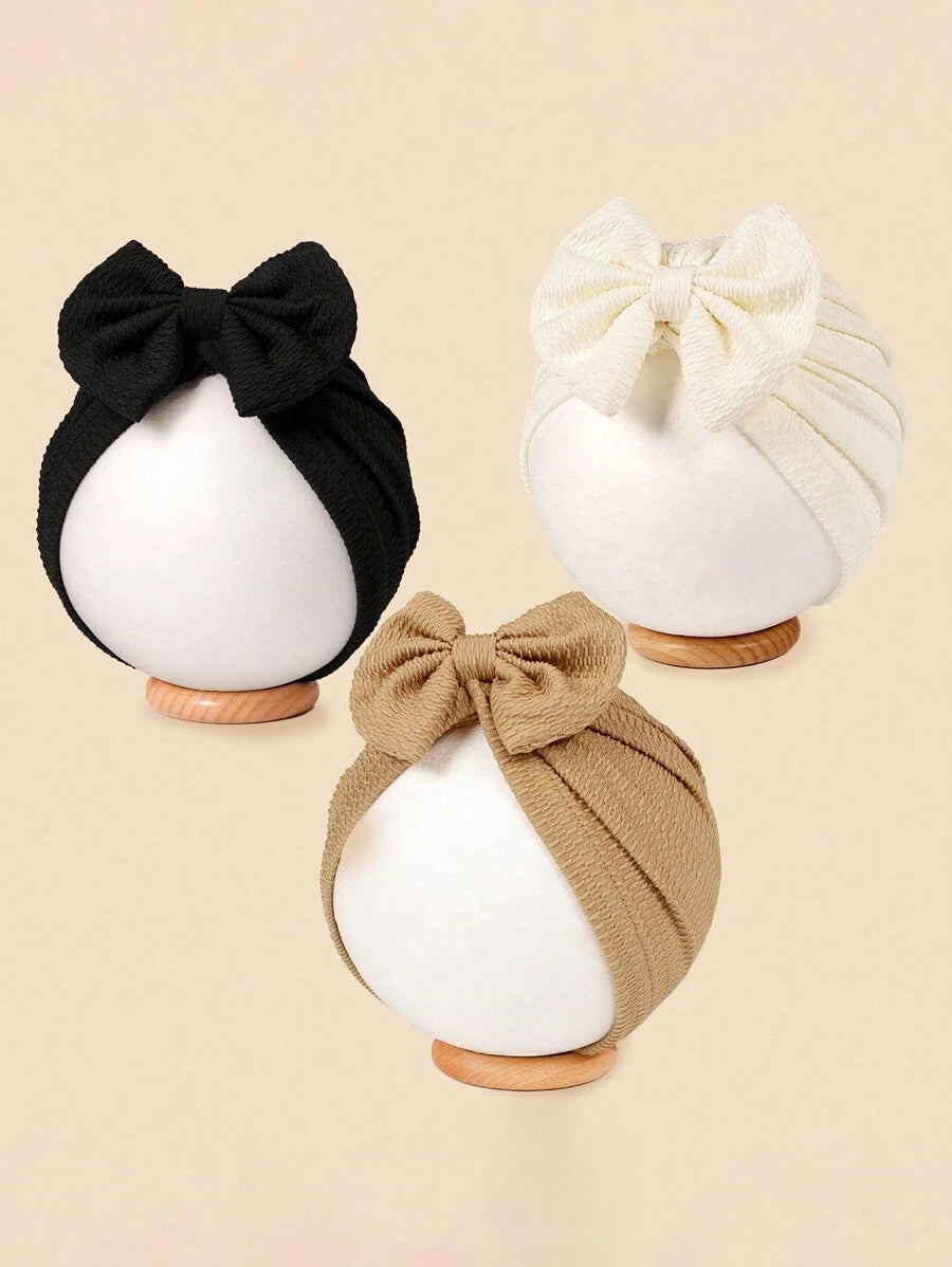 Jacquard Striped Bow Knot Beanie Hat Set for Cute Daily Wear