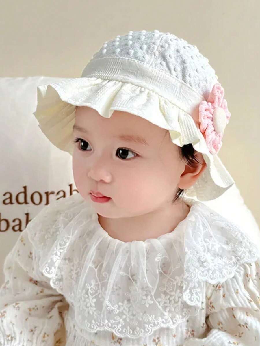 1pc Lace Ruffle Flower Baby Bucket Hat for Toddler Girls Summer Wear