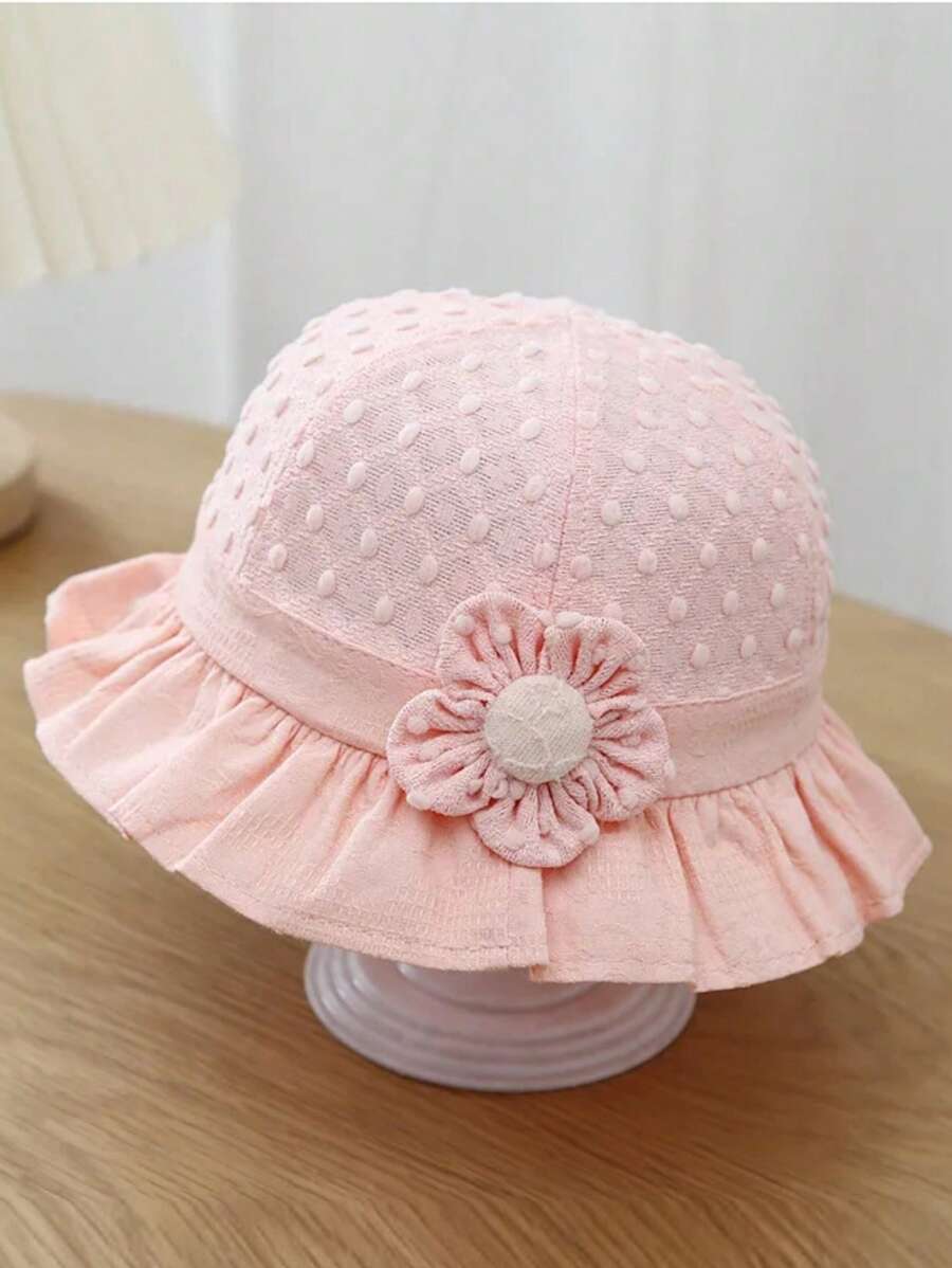 1pc Lace Ruffle Flower Baby Bucket Hat for Toddler Girls Summer Wear