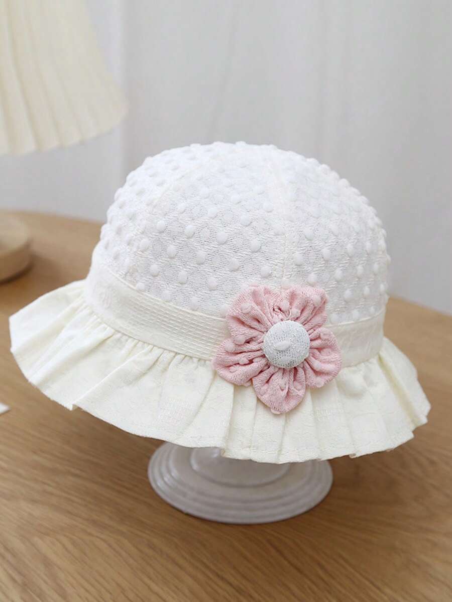 1pc Lace Ruffle Flower Baby Bucket Hat for Toddler Girls Summer Wear