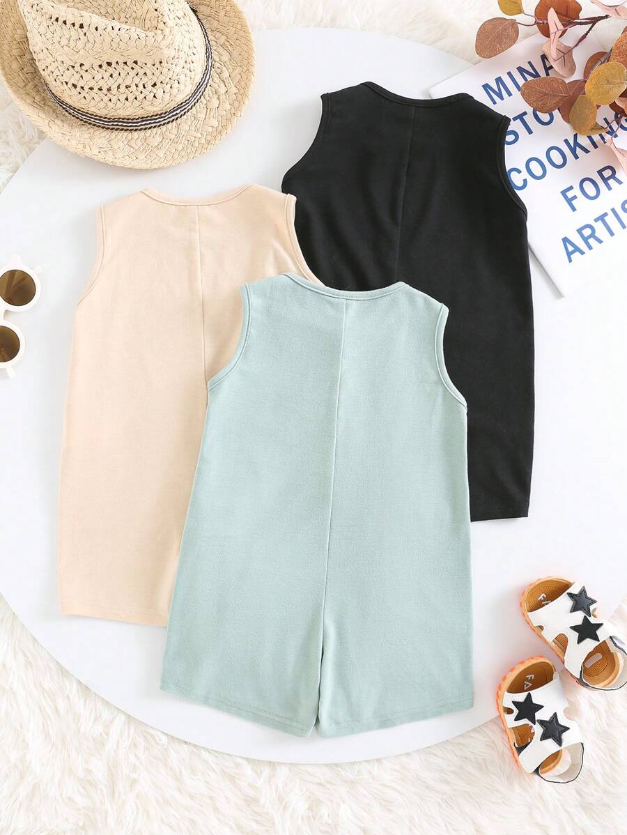 Unisex Newborn Baby Solid Color Knitted Sleeveless Romper 3 Piece Spring Summer Outfit Set