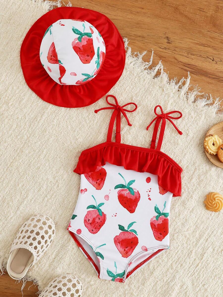 Baby Minimalist Print One-Piece Swimsuit for Daily Summer Beach and Pool Wear
