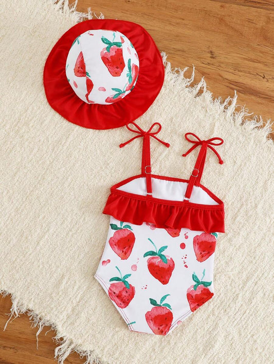 Baby Minimalist Print One-Piece Swimsuit for Daily Summer Beach and Pool Wear