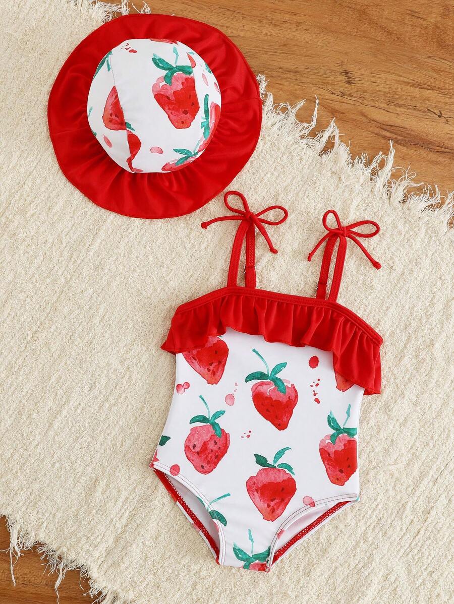 Baby Minimalist Print One-Piece Swimsuit for Daily Summer Beach and Pool Wear