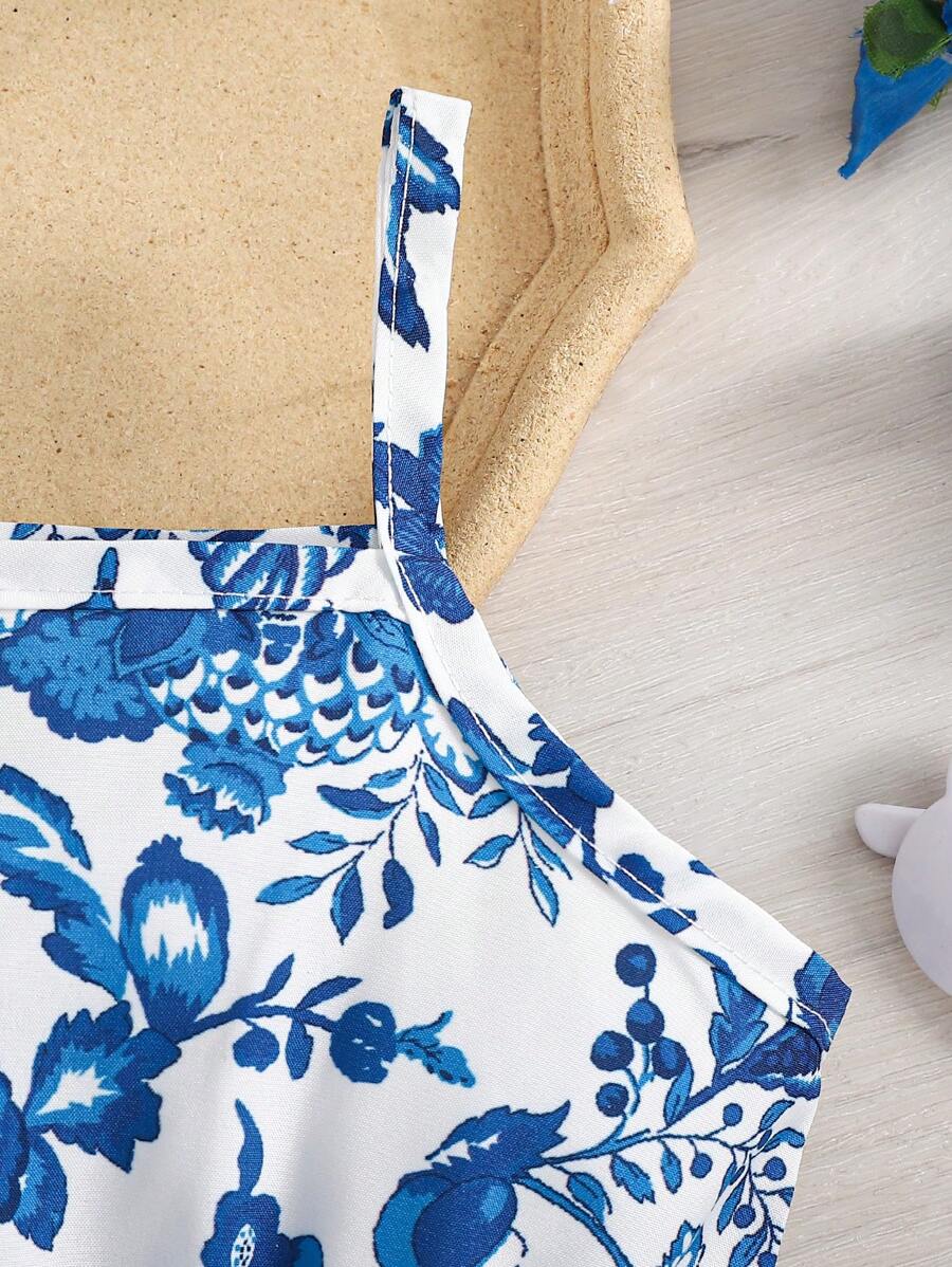 2pcs Baby Girl Floral Print Dress and Hat Set for Spring and Summer Wear