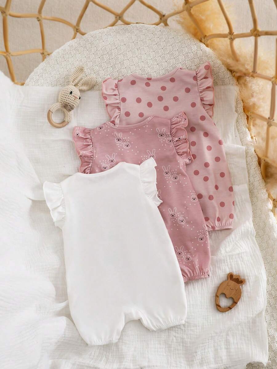 Newborn Soft Knit Summer Romper Set - 3pcs Cute Cartoon Graphic Outfits