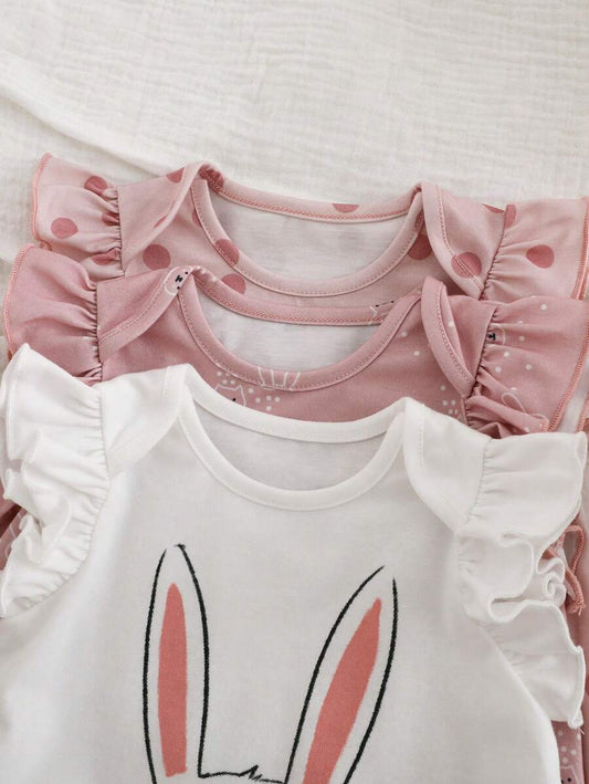 Newborn Soft Knit Summer Romper Set - 3pcs Cute Cartoon Graphic Outfits