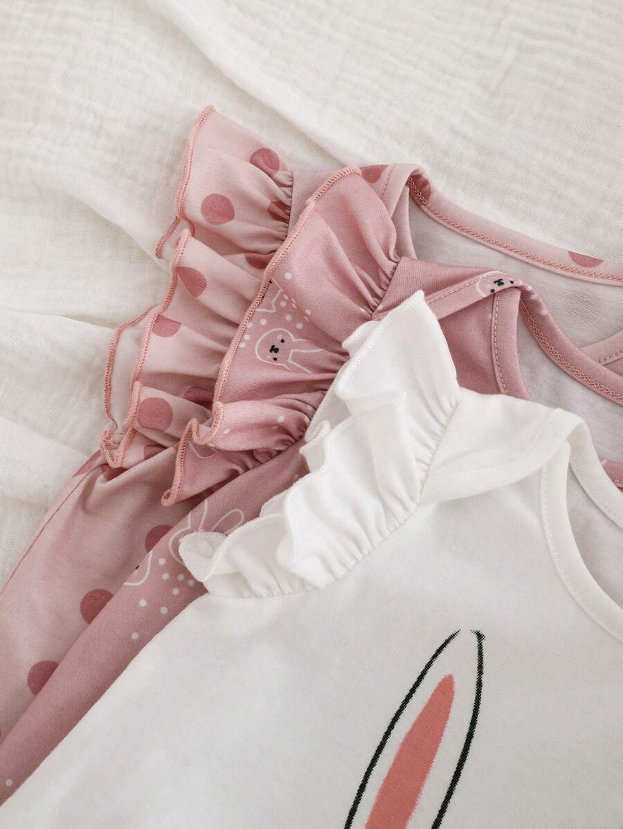 Newborn Soft Knit Summer Romper Set - 3pcs Cute Cartoon Graphic Outfits
