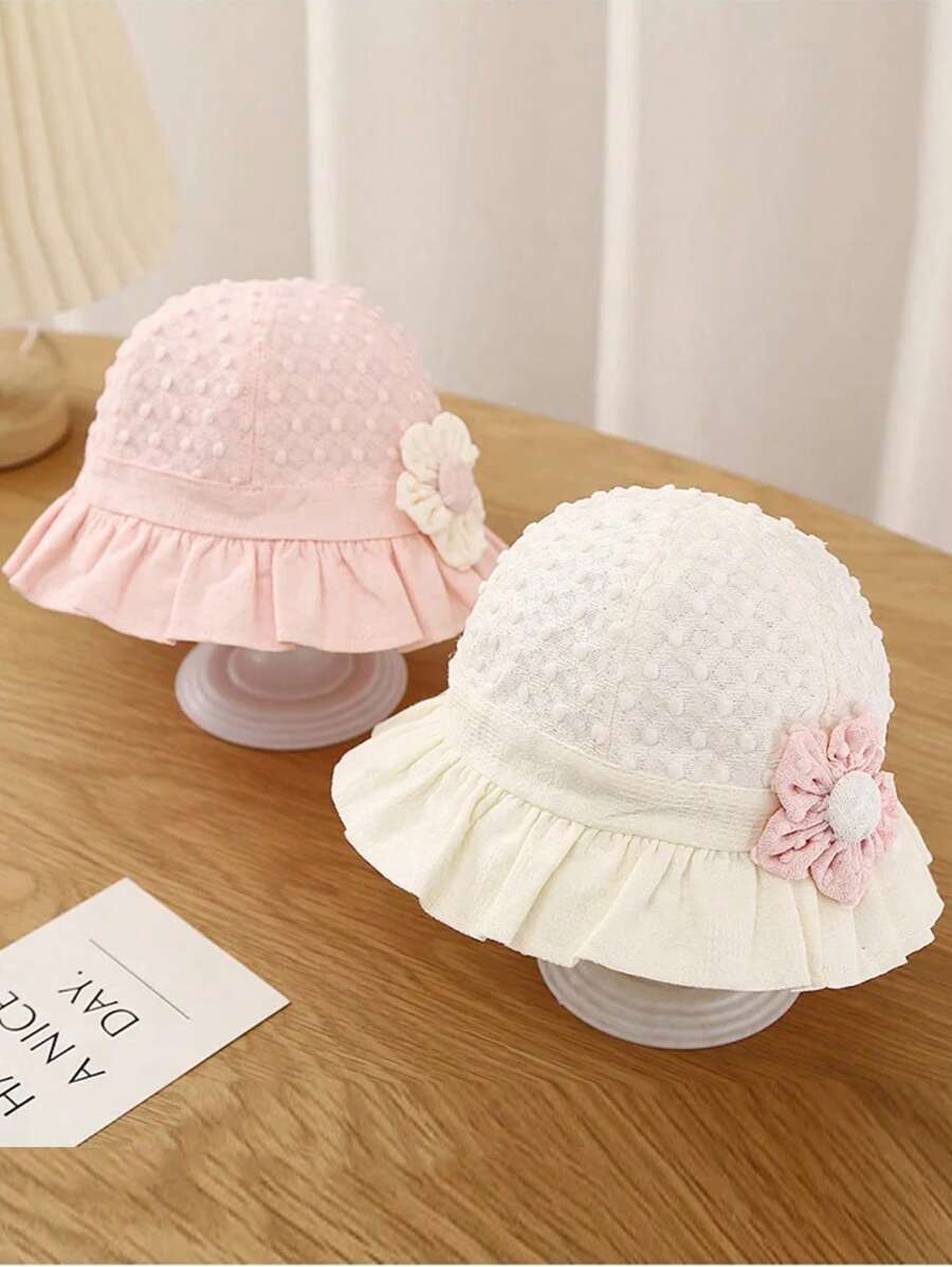 1pc Lace Ruffle Flower Baby Bucket Hat for Toddler Girls Summer Wear