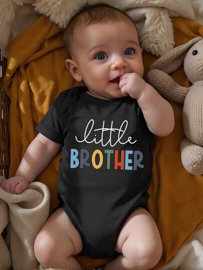 Colorful Letter Print Bodysuit For Baby Boys Casual Summer Outfit