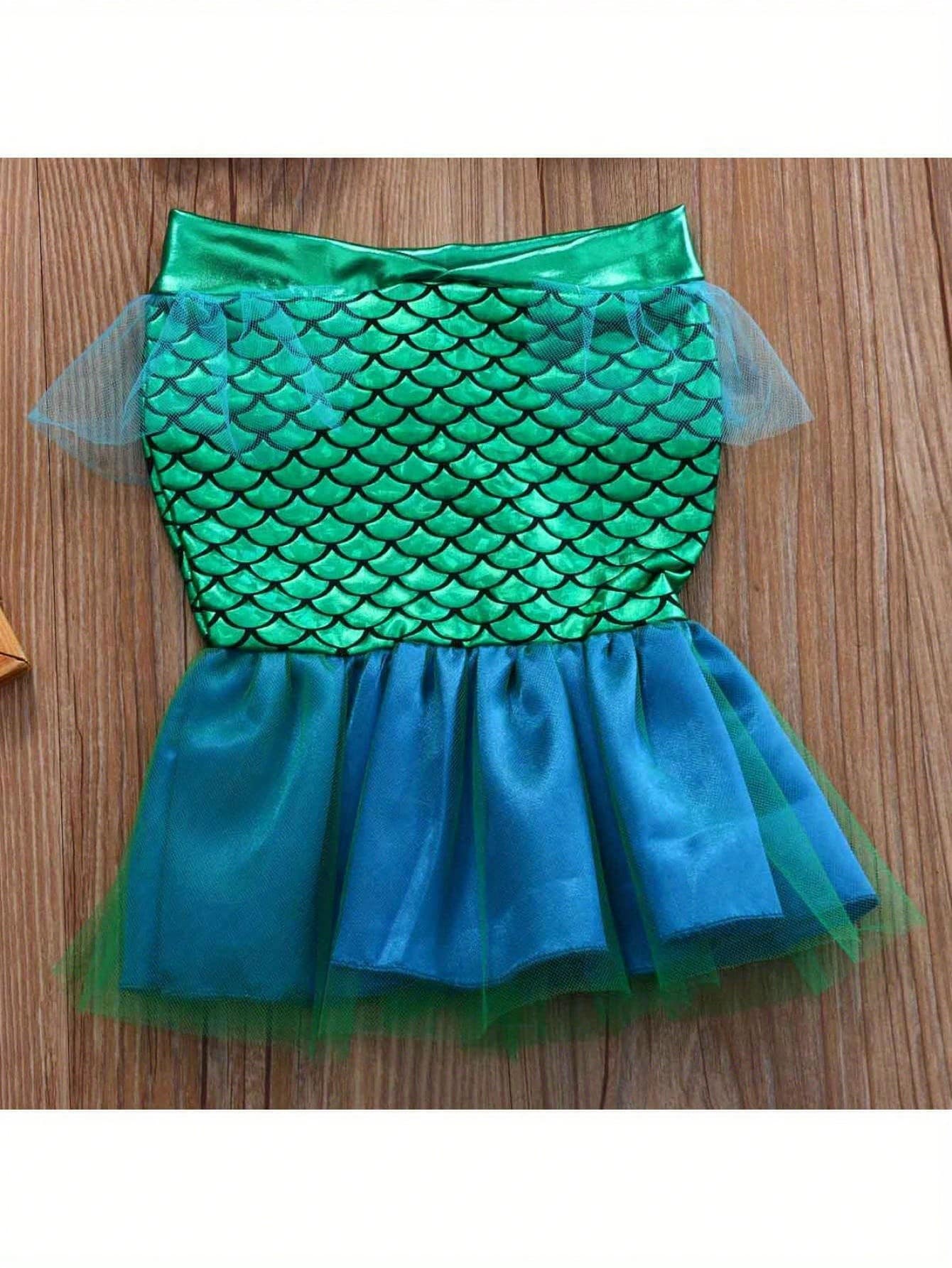 Baby Mermaid Tail Halter Bikini Swimsuit 2PCS Set with Pearl Shell Top