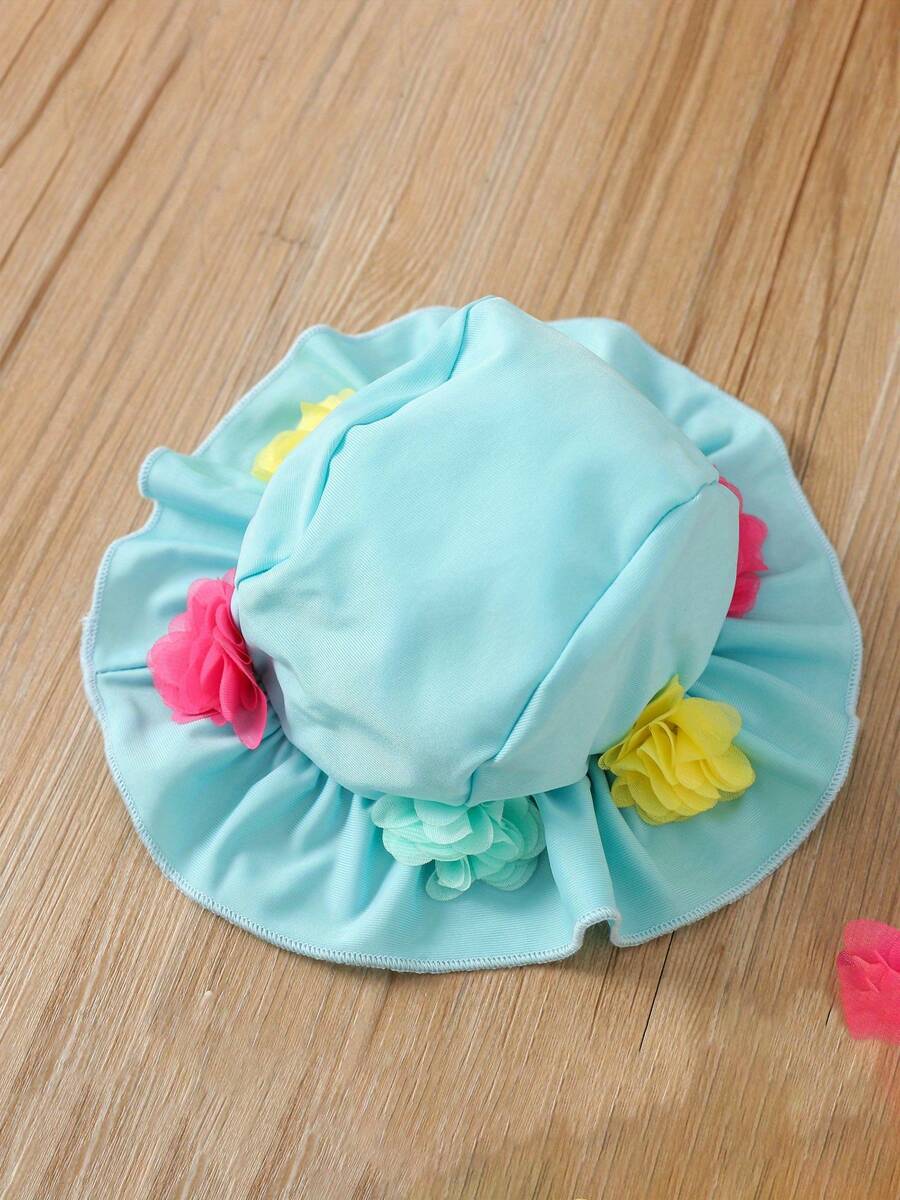 Baby Girl Floral Halter Swimsuit 3PCS Set with Sun Protection Hat