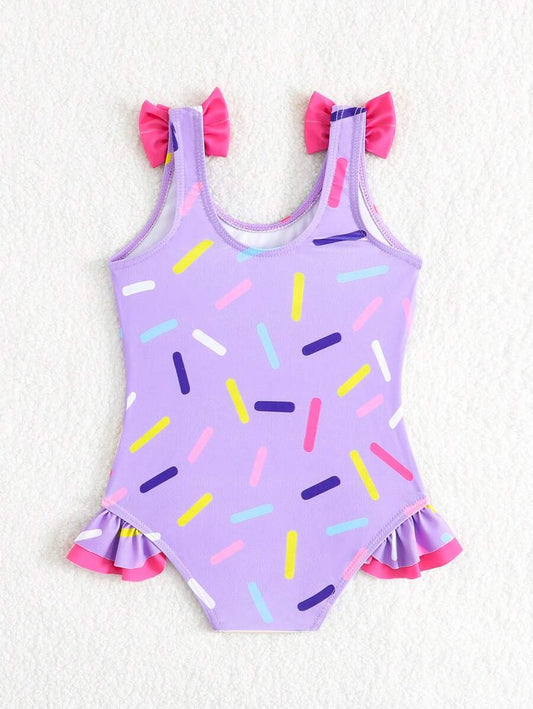 Baby Girls Bow Decor One Piece Swimsuit Cute Beach Vacation Swimwear