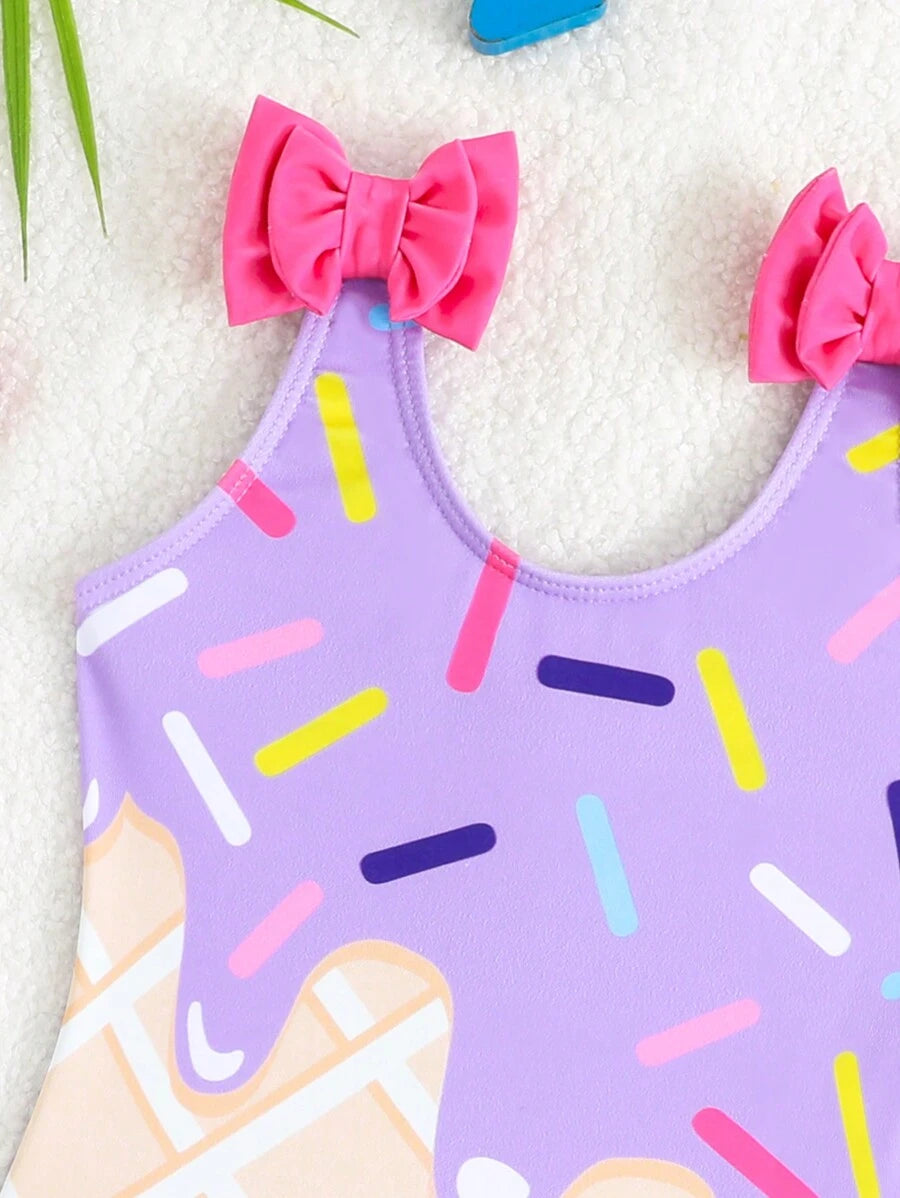 Baby Girls Bow Decor One Piece Swimsuit Cute Beach Vacation Swimwear