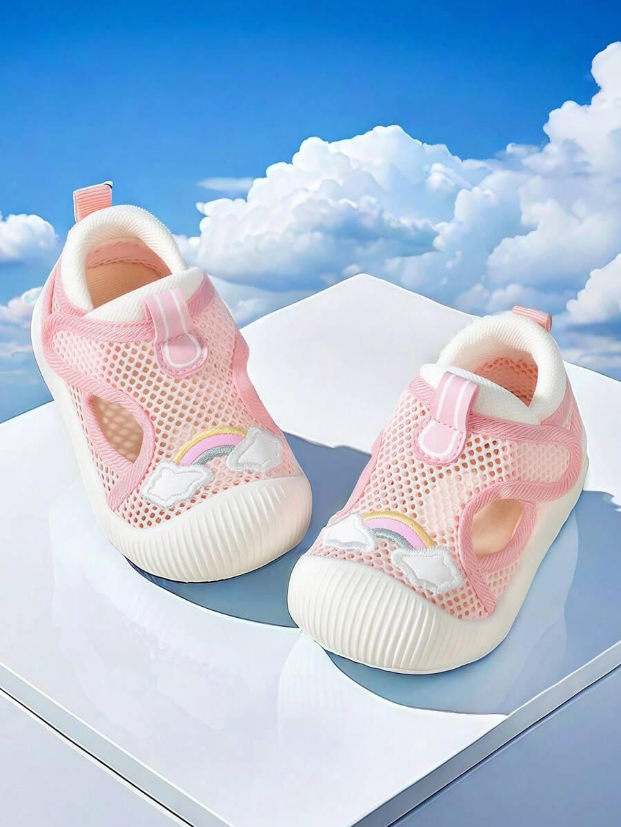 Kids Rainbow Cloud Mesh Sneakers Breathable Hook and Loop Anti Slip Casual Sports Shoes