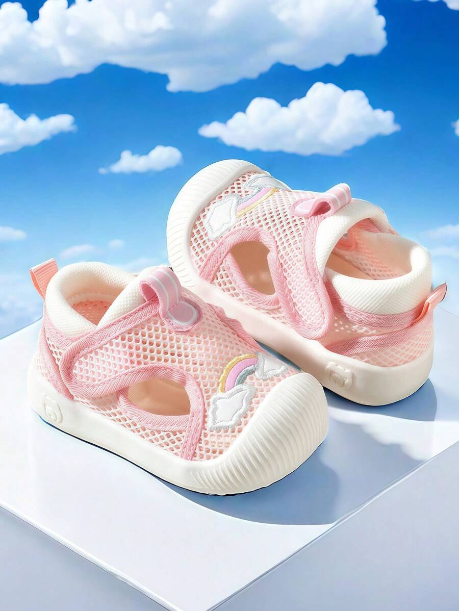 Kids Rainbow Cloud Mesh Sneakers Breathable Hook and Loop Anti Slip Casual Sports Shoes