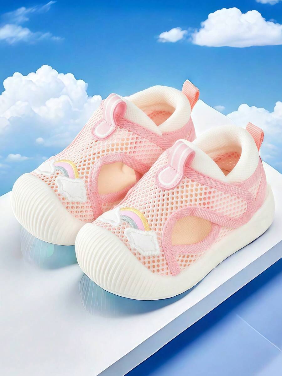 Kids Rainbow Cloud Mesh Sneakers Breathable Hook and Loop Anti Slip Casual Sports Shoes