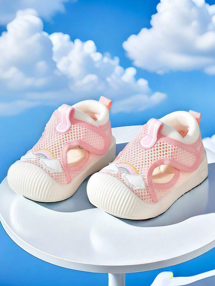 Kids Rainbow Cloud Mesh Sneakers Breathable Hook and Loop Anti Slip Casual Sports Shoes
