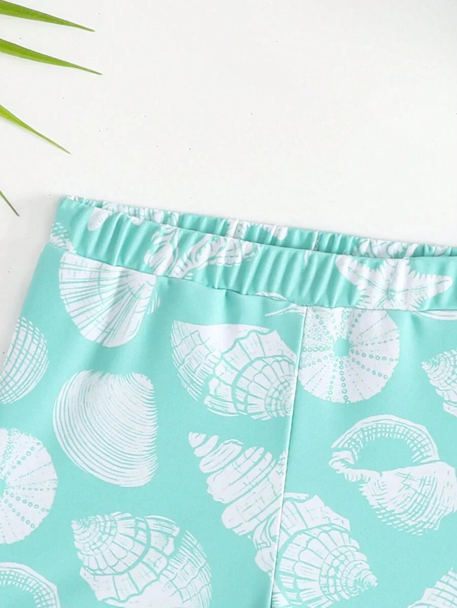 Baby Shell Print Swim Trunks and Matching Sun Hat Set for Summer Beach Days