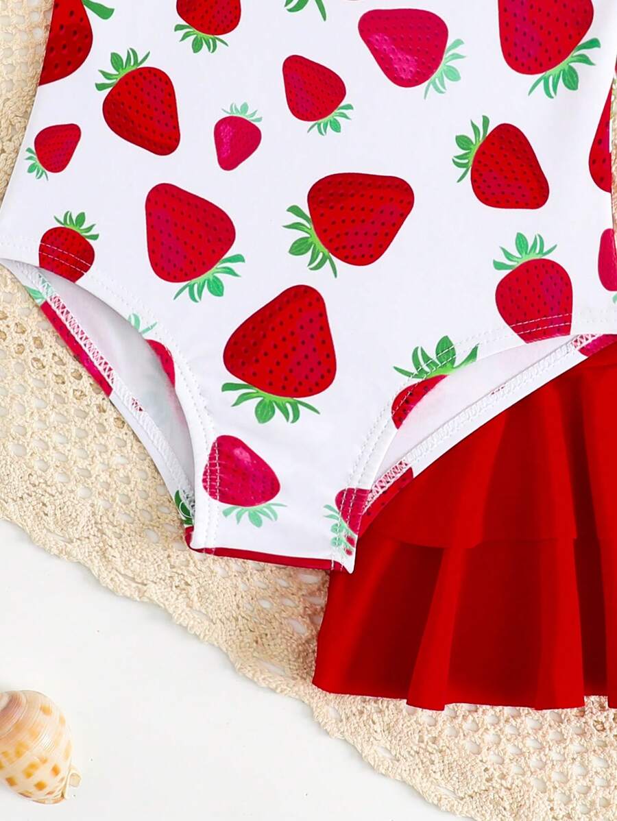 Little Girls Strawberry Swim Dress One Piece Beach Vacation Swimwear