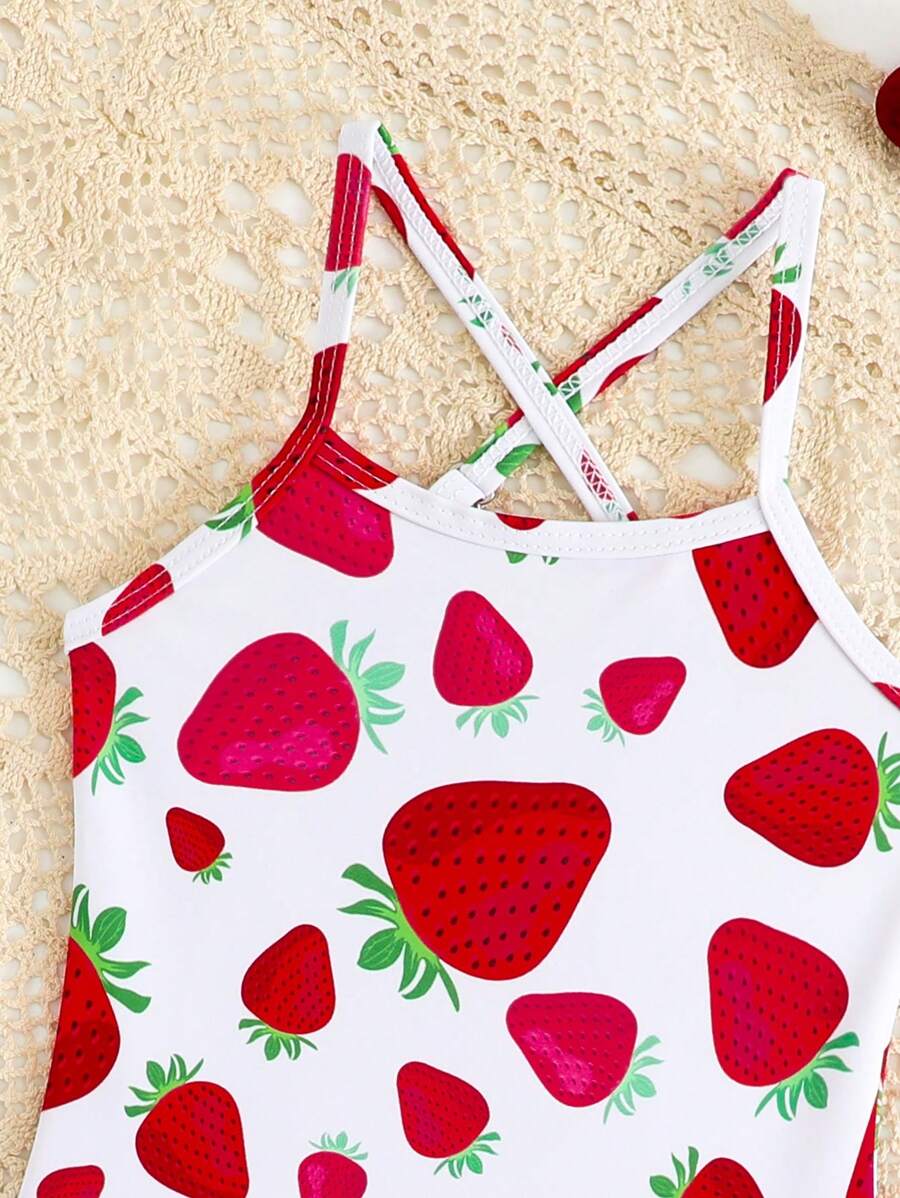 Little Girls Strawberry Swim Dress One Piece Beach Vacation Swimwear