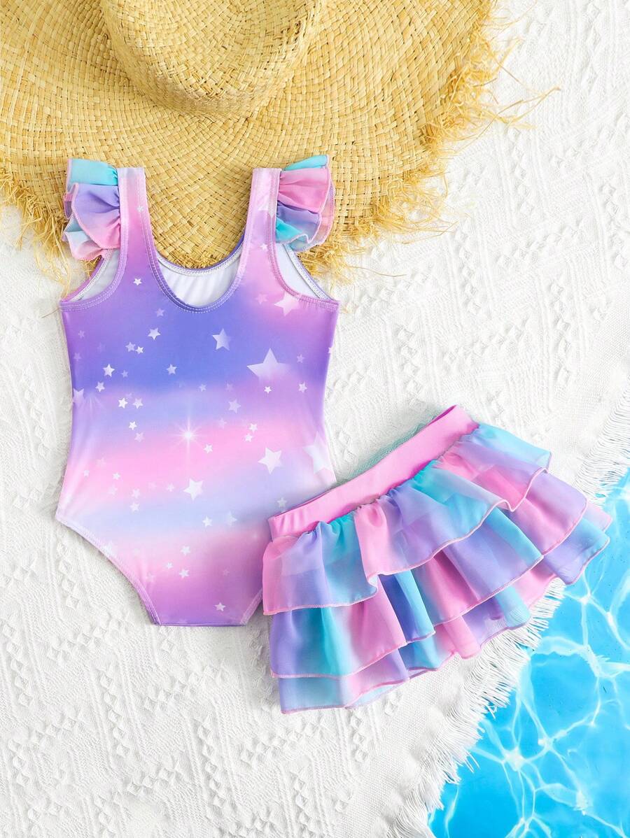 Rainbow Mesh One Piece Swimsuit For Baby Girls Cute Unicorn Beachwear