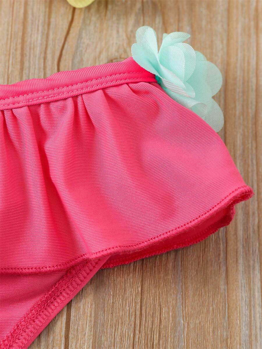 Summer Beach Bikini Outfit For Baby Girls With Halter Top And Matching Hat