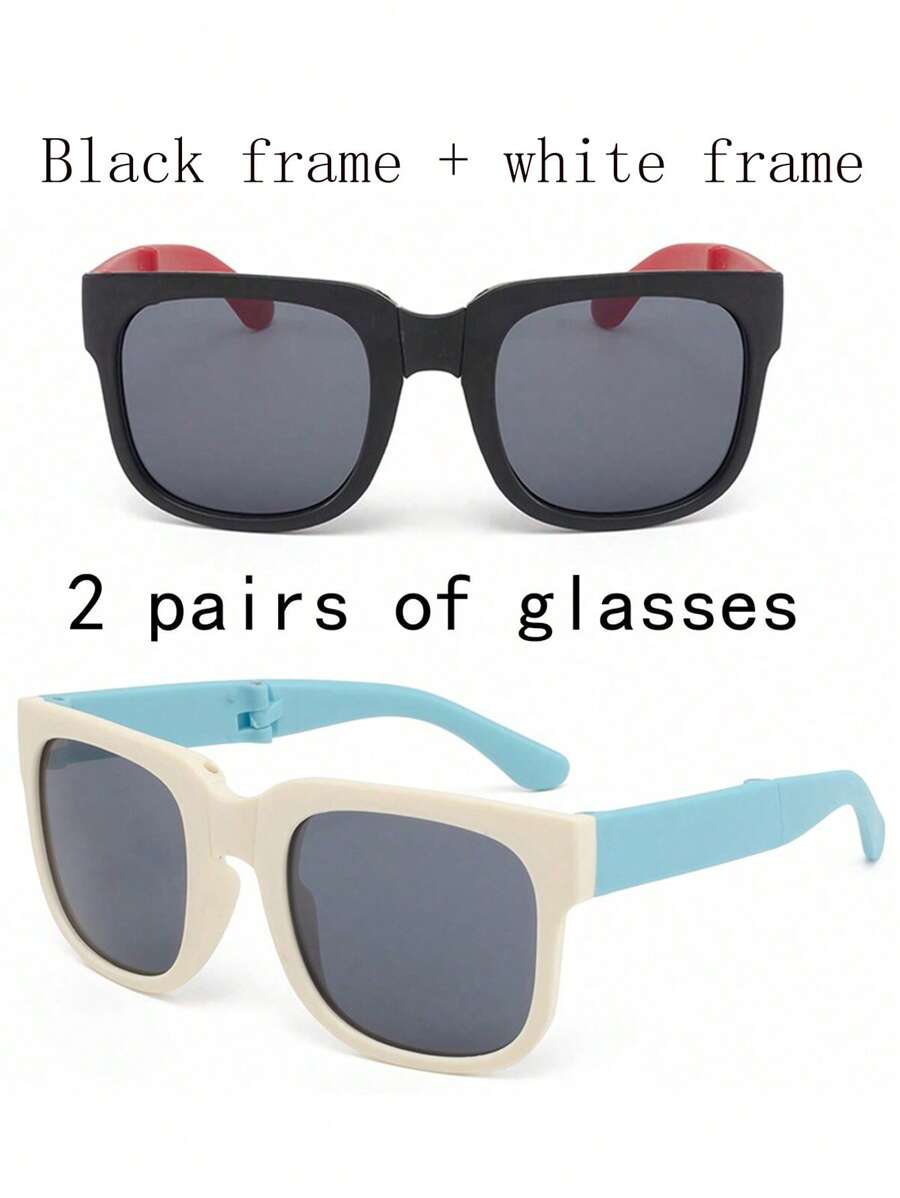 2 Pairs 1pc Cute Folding Kids Fashion Glasses with Complimentary Case
