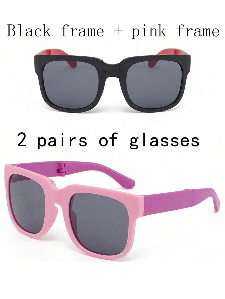 2 Pairs 1pc Cute Folding Kids Fashion Glasses with Complimentary Case
