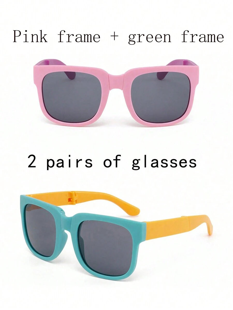 2 Pairs 1pc Cute Folding Kids Fashion Glasses with Complimentary Case