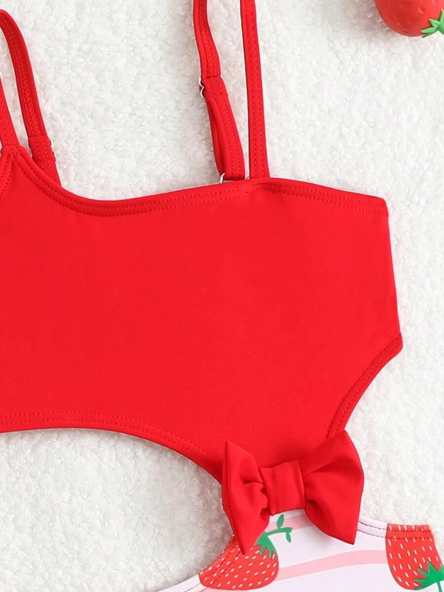 Summer Beach Outfit For Little Girls With Palm Print Swimsuit And Cover Up