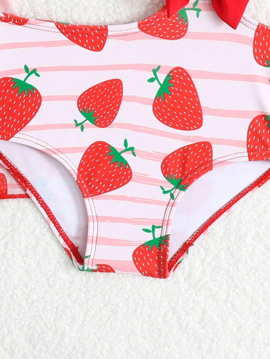 Summer Beach Outfit For Little Girls With Palm Print Swimsuit And Cover Up
