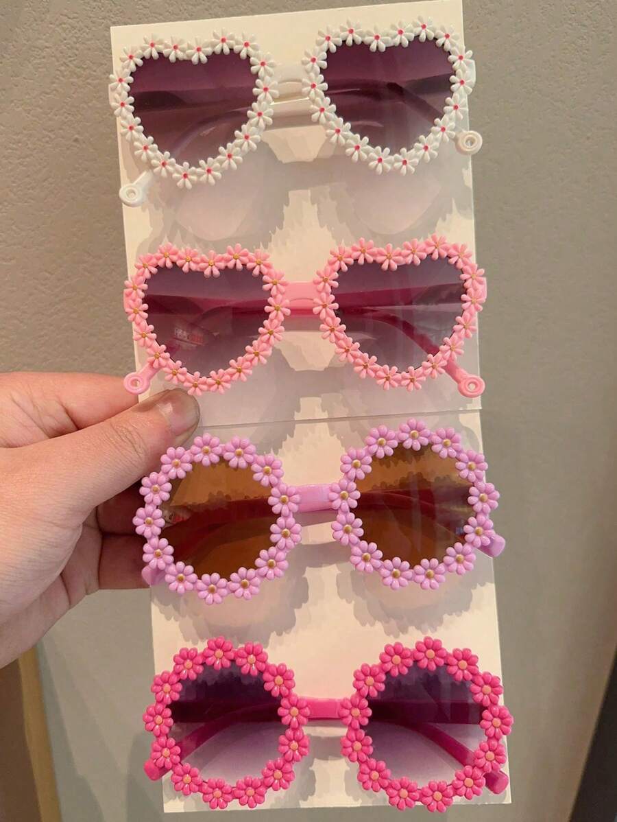 2/4Pcs Girls Flower Heart Fashion Glasses – Cute & Beautiful Classic Shapes, Personalized Kids' Eyewear Set for Toddlers