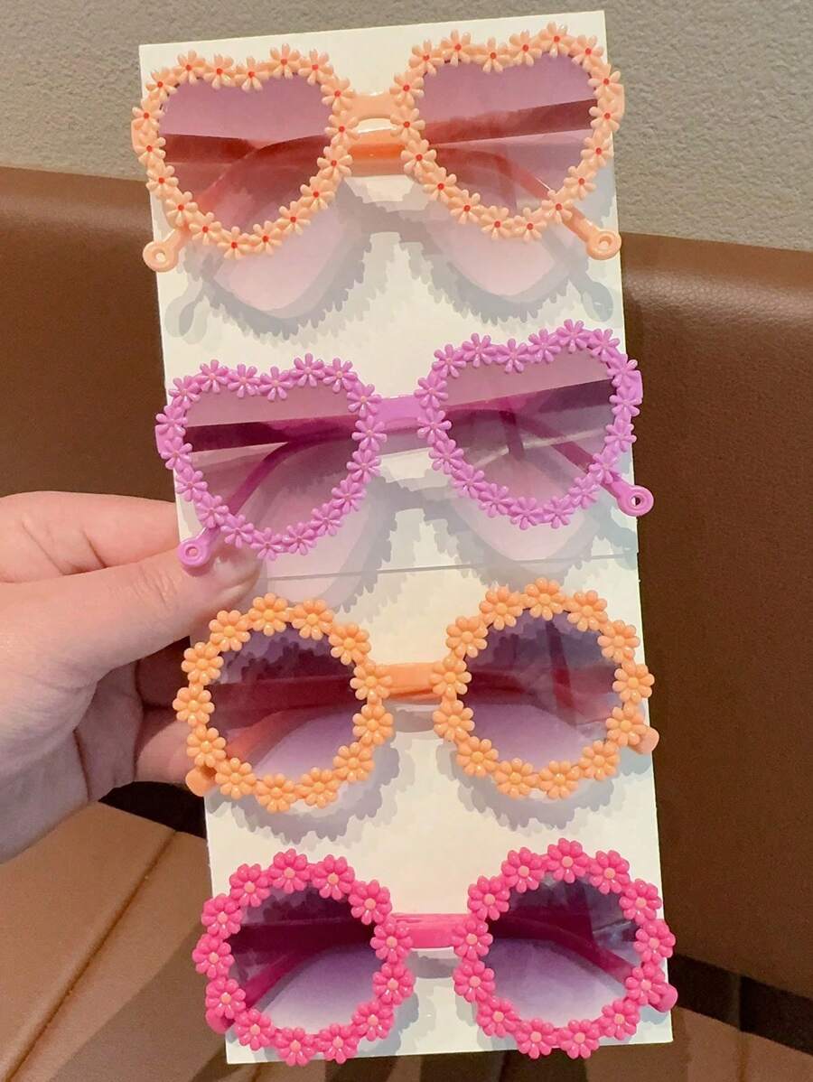 2/4Pcs Girls Flower Heart Fashion Glasses – Cute & Beautiful Classic Shapes, Personalized Kids' Eyewear Set for Toddlers