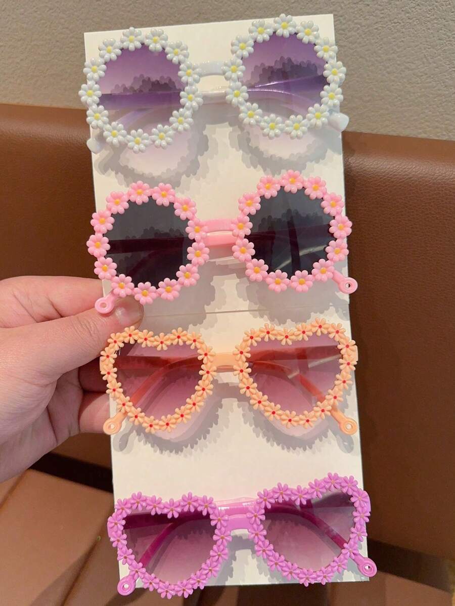 2/4Pcs Girls Flower Heart Fashion Glasses – Cute & Beautiful Classic Shapes, Personalized Kids' Eyewear Set for Toddlers
