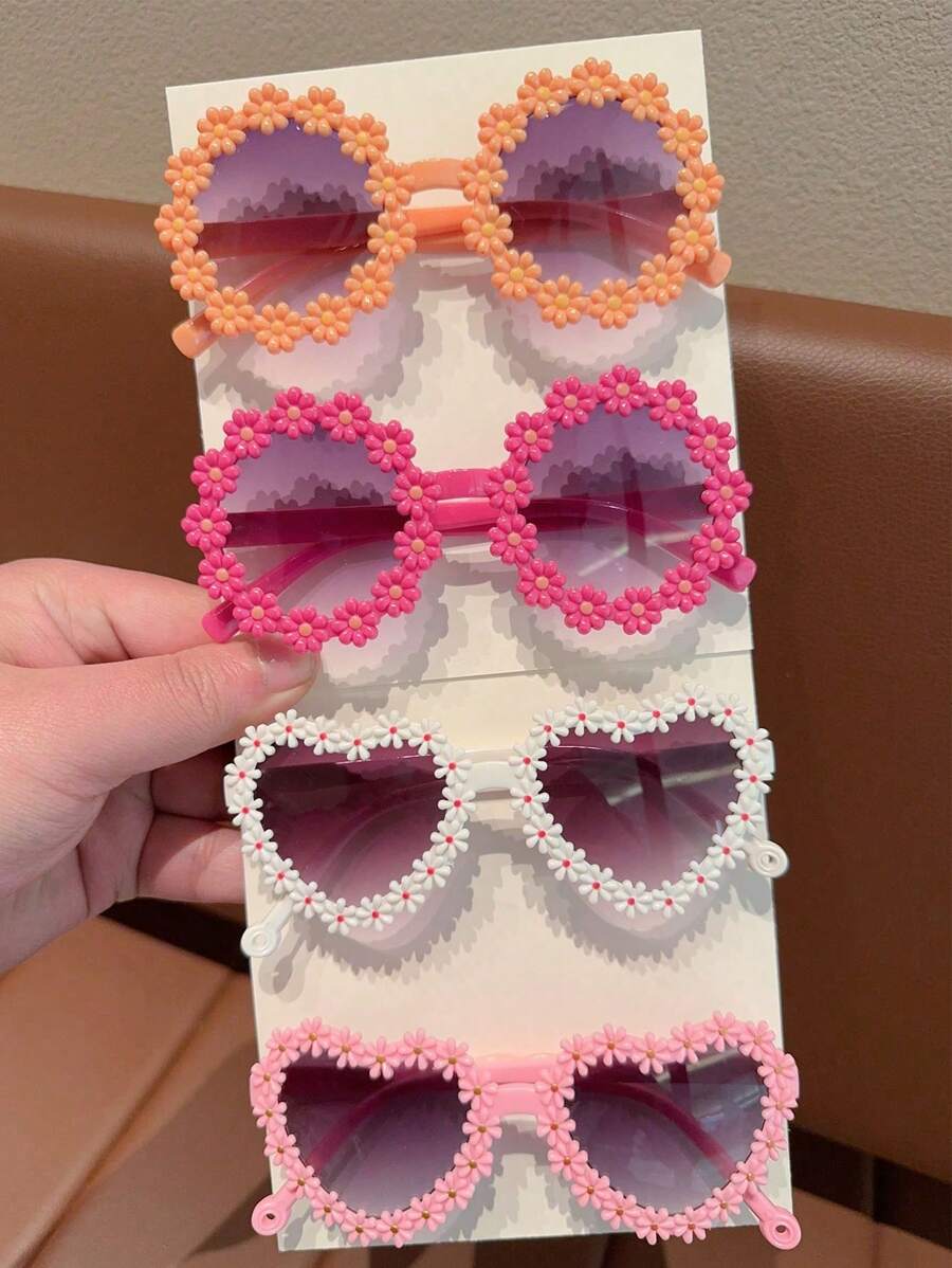 2/4Pcs Girls Flower Heart Fashion Glasses – Cute & Beautiful Classic Shapes, Personalized Kids' Eyewear Set for Toddlers
