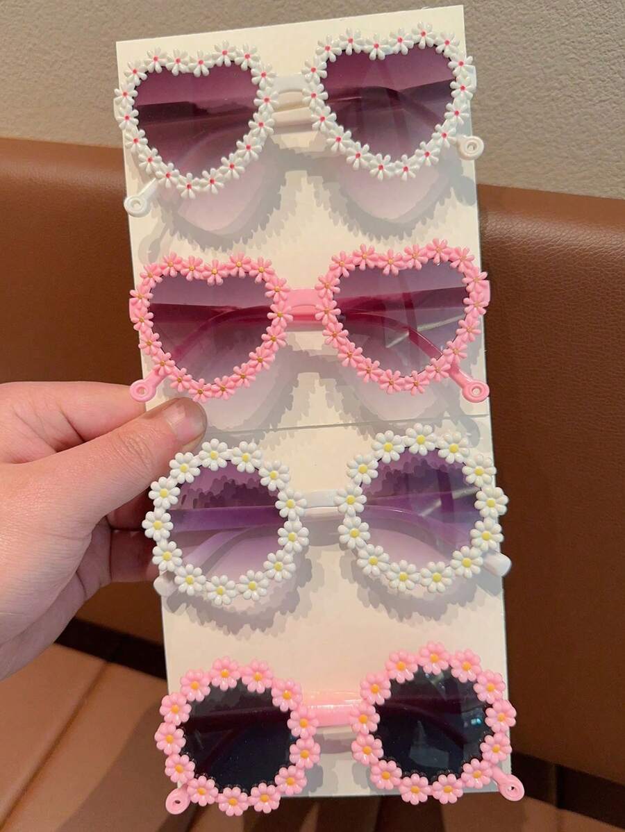 2/4Pcs Girls Flower Heart Fashion Glasses – Cute & Beautiful Classic Shapes, Personalized Kids' Eyewear Set for Toddlers