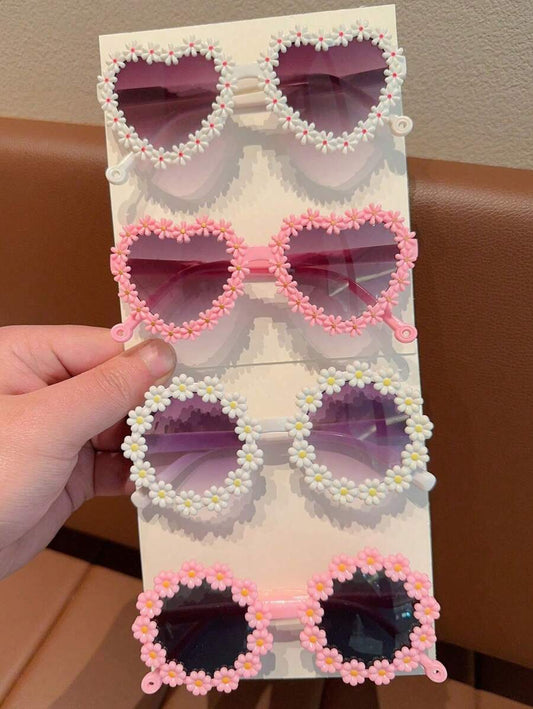 2/4Pcs Girls Flower Heart Fashion Glasses – Cute & Beautiful Classic Shapes, Personalized Kids' Eyewear Set for Toddlers