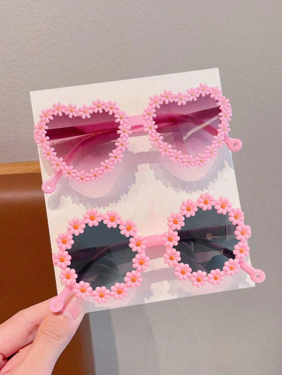 2/4Pcs Girls Flower Heart Fashion Glasses – Cute & Beautiful Classic Shapes, Personalized Kids' Eyewear Set for Toddlers