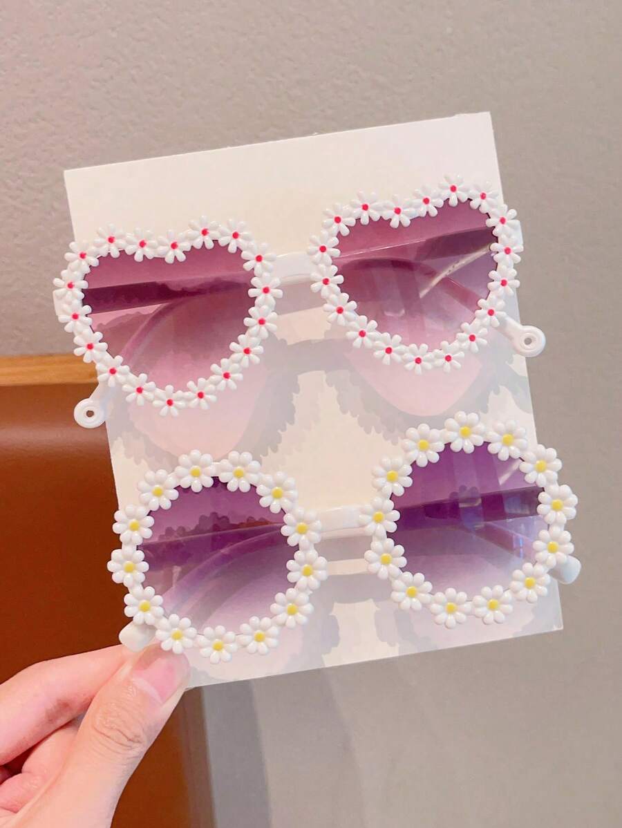 2/4Pcs Girls Flower Heart Fashion Glasses – Cute & Beautiful Classic Shapes, Personalized Kids' Eyewear Set for Toddlers