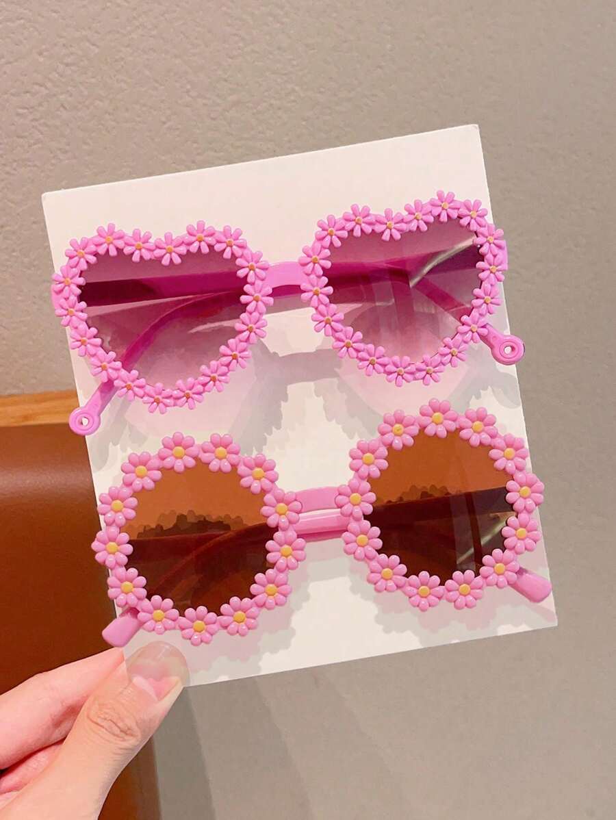 2/4Pcs Girls Flower Heart Fashion Glasses – Cute & Beautiful Classic Shapes, Personalized Kids' Eyewear Set for Toddlers