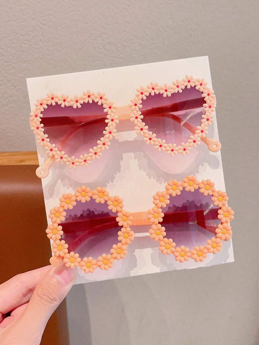 2/4Pcs Girls Flower Heart Fashion Glasses – Cute & Beautiful Classic Shapes, Personalized Kids' Eyewear Set for Toddlers
