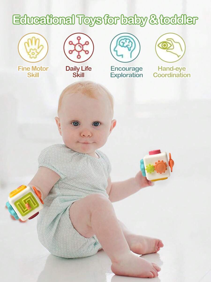Montessori Wooden Activity Cube Toy Multifunctional Early Learning Educational Toy for Toddlers