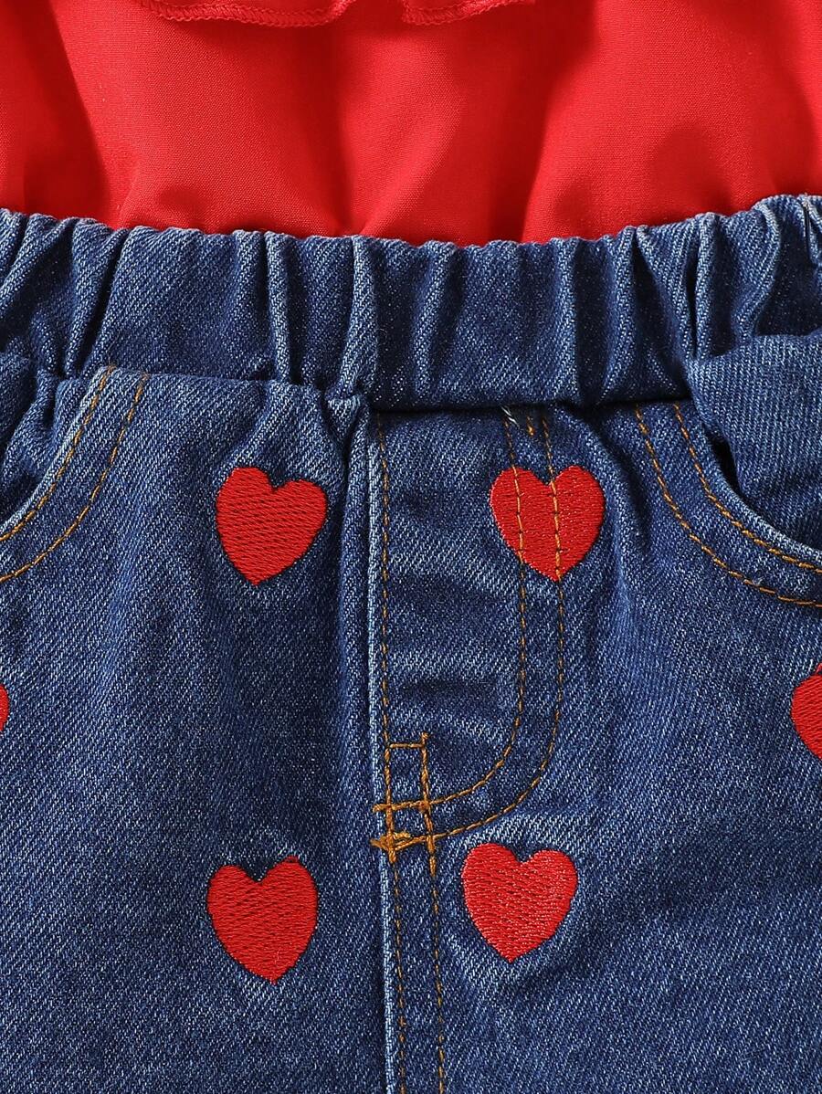 Infant Girls 2pcs Casual Denim Top & Bow Decor Jeans Set