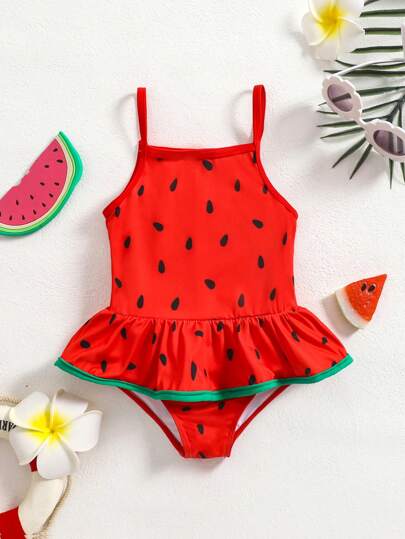 Summer Beach Swimsuit For Toddler Girls With Fun Watermelon Print