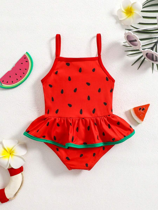 Summer Beach Swimsuit For Toddler Girls With Fun Watermelon Print