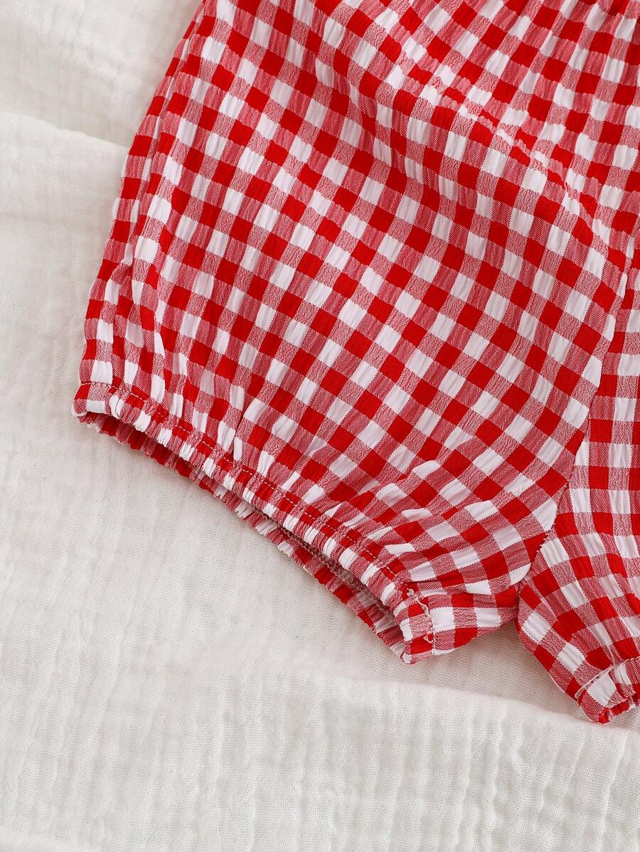Baby Girl Red Plaid Bow Camisole Top and Shorts Set for Cute Summer Daily Wear